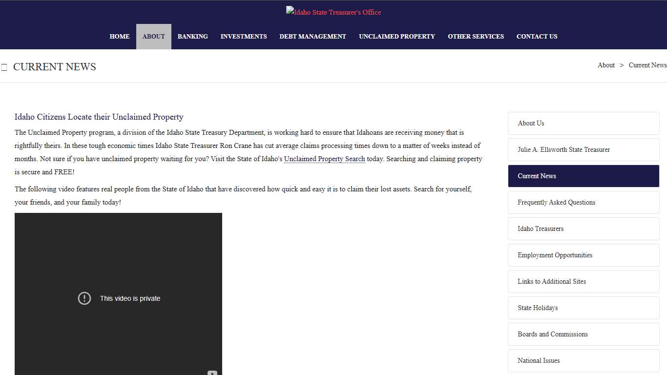 Idaho Citizens Locate their Unclaimed Property - Idaho State Treasurer's Office > About > Current News